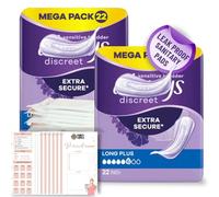 Sanitary Pads 2X Always Discreet Long Plus Pants for Sensitive Bladder Extra Secure 22 Pack -44 Total Sanitary Pads- Ultra Thin & Discreet and Odour Neutraliser Bundle with Fancy Labels Period Tracker