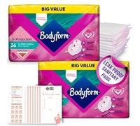 Sanitary Towels 2X Bodyform Cour-V Ultra Long with Wings 36 Pack - 72 Total Sanitary Pads - Comfort, Protection and Fast Absorption Bundle with Fancy Labels Period Tracker