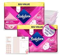 Sanitary Towels 2X Bodyform Cour-V Ultra Normal 40 Pack - 80 Total Sanitary Pads - Maximum Protection and Fast Absorption Bundle with Fancy Labels Period Tracker