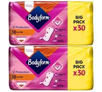 Sanitary Towels Multipack with 2X Bodyform Cour-V Ultra Normal Sanitary Towels 30 Pack - 60 Total Count - Comfort, Protection and Fast Absorption