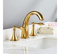 SaniteModar Polished Gold Bathroom Sink Faucet,Brass Bathroom Faucet 3 Hole,Widespread Bathroom Faucet for Sink 3 Hole,2 Handles Design with Water Supply Lines