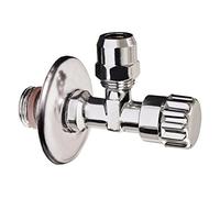 Sanitop-Wingenroth Angle Valve for Washbasin and Cistern | 3/8 Inch | Connection Fitting | Self-Sealing | with Crimp Throw & Length Compensation | with Push Rosette | Chrome-Plated Brass | 19059 6