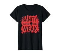 Sanity is for the Weak Evil Skull Hell Demon Blood Splatter Value Graphic T-Shirt, Women, Black, XL