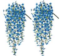 Sanivovonu 2 Pcs Artificial Hanging Flowers,UV-Resistant Hanging Plants Bouquet Trailing Realistic Morning Glory Fake Artificial Plants Imitation Flowers for Home Garden Patio Wedding Decor (Blue)