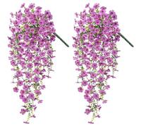 Sanivovonu 2 Pcs Artificial Hanging Flowers,UV-Resistant Hanging Plants Bouquet Trailing Realistic Morning Glory Fake Artificial Plants Imitation Flowers for Home Garden Patio Wedding Decor (Purple)