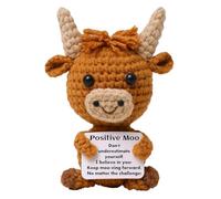 Sanivovonu Funny Positive Highland Cow, Knitted Wool Cow Toy with Positive Card - Creative Cute Crochet Doll Emotional Support Cheer Up Keepsake Gift for Friends, Women, Student