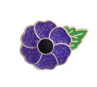 Sanivovonu Remembrance Poppy Badge Brooch, Military Memorial Enamel Badge with Green Leaf, 30mm x 22.2mm Metal Lapel Brooch for Coats and Bags (Purple)