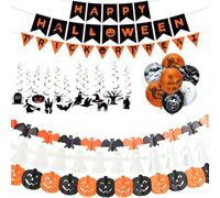 Sanivovonu Reusable Party Decorations - Halloween Indoor Garland, Happy Halloween Banner, Trick or Treat Sign, Spooky Hanging and Colorful Balloons