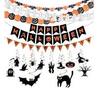 Sanivovonu Reusable Party Decorations - Halloween Indoor Garland, Happy Halloween Banner, Trick or Treat Sign, Spooky Hanging and Colorful Balloons