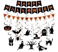 Sanivovonu Reusable Party Decorations - Halloween Indoor Garland, Happy Halloween Banner, Trick or Treat Sign, Spooky Hanging and Colorful Balloons