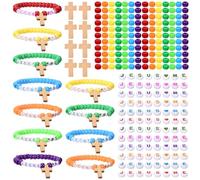 Sanixin 32 Set Jesus Love Me Faith DIY Bead Craft Kit Making Religious Bracelet Beads for VBS Week Sunday School Bible Verse Gifts Wooden Cross Bracelet Craft Kit