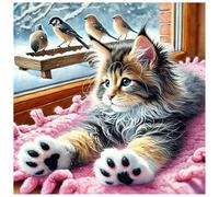 Sanjee Cat Diamond Painting Kits for Adults, Animal Diamond Art Kits for Beginner, Diamond Dots Paintings 5D DIY Round Full Gem Art Crafts for Home Wall Decor Gift, 12 × 12 Inches