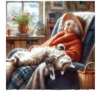 Sanjee Diamond Painting Kits for Adults, Cat and Grandma Diamond Art Kits for Beginner, Animal Diamond Dots Paintings 5D DIY Round Full Gem Art Crafts for Home Wall Decor Gift, 12 × 12 Inches