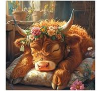 Sanjee Diamond Painting Kits Highland Cow for Adults, Animal Diamond Art Kits for Beginner, Diamond Dots Paintings 5D DIY Round Full Gem Art Crafts for Home Wall Decor Gift, 12 × 12 Inches