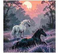 Sanjee Horses Diamond Art Kits for Adults, Animal Diamond Painting Kits for Beginners, 5D Full Drill Round Gem Art DIY Diamond Dots Paintings, Crafts for Home Wall Decor & Gift, 12×12 Inches
