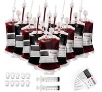sanjianke-fs 20Pcs Blood Bags with Clip Blood Group Sticker, Drink Pouches for Halloween Nurse Cosplay Party Props Party Favors