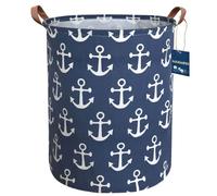 Sanjiaofen Kids Hamper,Collapsible Laundry Baskets,Waterproof Storage Baskets with Leather Handle,Nautical Decor,Toy Organizer (Navy Blue Anchor)