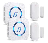 SANJIE Wireless Door Alarm Sensor Chime, 500FT Operating Range 55 Ringtones 5 Volume Level with LED Indicator,Window Alarm for Home Store Office Security When Opens,2 UK Plug in Receivers 2 Sensors