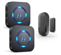 SANJIE Wireless Door Open Alarm Sensor Chime for Home Business Shop Office When Entering,Shop Entry Chime, 500FT Long Range,55 Ringtones 5 Volume Level,Door Alarm 2 UK Plug in Receiver 1 Sensor,Black