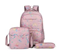 sanjimida 3-Piece 18 Inch School Backpack Set, Letter Print Pattern, Backpack with Lunch Bag and Pencil Case, Black or Pink, Purple, L, School