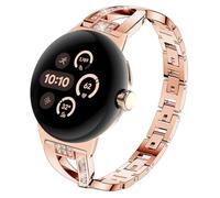 Sankel Compatible for Google Pixel Watch 3 Band 45mm, Women [No Gap] Metal Replacement Chain Bling Jewelry Bracelet Rhinestone Strap Wristband for Google Pixel Watch 3 45mm (Rose Gold)