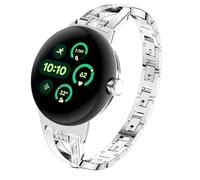 Sankel Compatible for Google Pixel Watch 3 Band 45mm, Women [No Gap] Metal Replacement Chain Bling Jewelry Bracelet Rhinestone Strap Wristband for Google Pixel Watch 3 45mm (Silver)