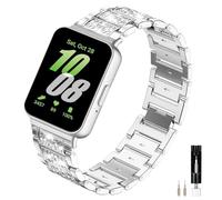 Sankel Compatible for Samsung Galaxy Fit 3 Watch Band, Women No Gap Metal Bling Jewelry Replacement Galaxy Fit3 Strap Bracelet Wristband for Galaxy Fit3 SM-R390 Smartwatch (Silver)