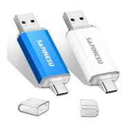 SANKESU 2-Pack 128GB USB C Flash Drive for Android, Phones 15/16/17, Tablet, Laptop, PC, 2-in-1 OTG Dual USB-A & Type-C Memory Thumb Drive, Plug and Play (Silver/Blue)