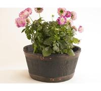 Sankey 49cm Round Garden Wooden Oak Effect Outdoor Barrel Trough Planter Plant