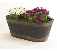 Sankey Garden Wooden Oak Effect Outdoor Decor Barrel Trough Planter Plant Pot