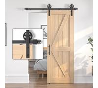 SANKEYTEW 6.6FT/201CM Sliding Door Kit,Single Wood Barn Door Sliding Kit,Heavy Duty Sliding Barn Door Kit,Black Sliding Door Track -Large Wheel