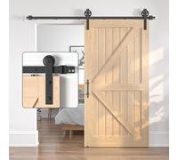 SANKEYTEW 8FT/244CM Sliding Door Kit,Single Wood Barn Door Sliding Kit,Heavy Duty Sliding Barn Door Kit,Black Sliding Door Track -Large Wheel