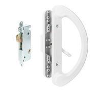 SANKINS Sliding Patio Door Handle Pull Set with Mortise Lock, Full Replacement White Diecast Non-Keyed Gate Handle Set for Sliding Glass Door, Fits 3-15/16” Hole Spacing
