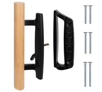 SANKINS Sliding Patio Door Handle Set with Latch Lock, Replacement for Sliding Glass Door, Oak Wood Flush Handle and Exterior Pull, Die-cast Finish, Fits 3-15/16” Screw Hole Spacing, Non-Keyed, Black