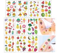 SanKristo 10 Sheets Glitter Temporary Tattoos for Kids Waterproof Cartoon Vegetables Fruits Colours Tattoos Stickers Set Girls Boys Birthday Gift for Children Party
