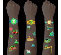 SanKristo 10 Sheets Luminous Temporary Tattoos for Kids Waterproof Car Tattoo Stickers Set Girls Boys Glow In The Dark Birthday Gift for Children Party