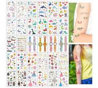 SanKristo 10 Sheets Temporary Tattoos for Kids Waterproof Dinosaurs Butterfly Watches Princesses Spaceships Colours Tattoos Stickers Set Girls Boys Birthday Gift Party