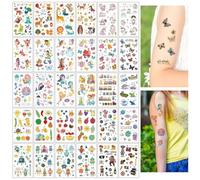 SanKristo 10 Sheets Temporary Tattoos for Kids Waterproof Fairy Animal Vegetables Robots Colours Tattoos Stickers Set Girls Boys Birthday Gift for Children Party