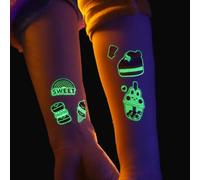 SanKristo 12 Sheets Luminous Temporary Tattoos for Kids Waterproof Cake Ice Cream Tattoo Stickers Set Girls Boys Glow In The Dark Birthday Gift for Children Party