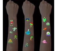 SanKristo 15 Sheets Luminous Temporary Tattoos for Kids Waterproof Cartoon Pirates Robots Pirate Tattoo Stickers Set Girls Boys Glow In The Dark Birthday Gift for Children Party
