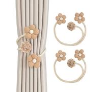 SanKristo 2 Pack Curtain Rope Tiebacks, 360°Rotatable Boho Flower Curtain Holdbacks, Adjustable Simple Flower Curtain Buckles, No Punching Curtain Ties for Home Decorative Curtain (Brown)