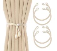 SanKristo 2 Pack Natural Cotton Rope Curtain Tiebacks, Boho Curtain Holdbacks with Tulip-shaped Pendant, Hand-Woven Curtain Ties with Adjustable Flower Buckle for Home Decorative Curtain, Beige