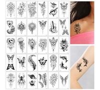 SanKristo 30 PCS Temporary Tattoos for Women Man 3D Flowers Feather Spiders Butterfly Tattoos Stickers for Hand Arm Legs Fake Waterproof Adults Tattoo Sticker