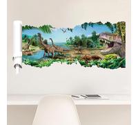 SanKristo 3D Broken Wall Jungle Dinosaur Wall Stickers, Self Adhesive Realistic Dinosaur Wallpaper Room Decor Window Stickers, for Kids House Living Bedroom Kitchen Bathroom Wall Decoration