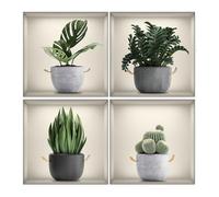 Sankristo 4 Pieces 30 * 30cm Wall Stickers Green Potted Plant Flowers Vases - 3D Self-Adhesive Wall Decoration Waterproof Removable Plants and Leaves Modern Art for Bedroom Living Room Office Kitchen