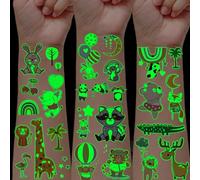 SanKristo 8 Sheets Luminous Temporary Tattoos for Kids Waterproof Animals Tattoo Stickers Set Girls Boys Glow In The Dark Birthday Gift for Children Party