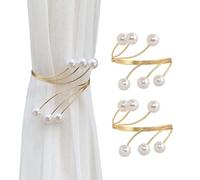SanKristo Curtain Tiebacks 2 Pieces, No Punching Metal Strap Adjustable Size with Multi-Layer Pearl Decoration, Strong Durable Curtain Ties Tie-Backs Accessories
