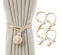 SanKristo Curtain Tiebacks 4 pcs, No Punching Adjustable Length with Big Double Woven Ball, Decoration Curtain Ties Tie-Backs Accessories Curtain Holdbacks Beige