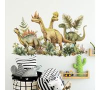 SanKristo Dinosaur Greenery Wall Stickers, Self Adhesive Realistic Jungle Dinosaur Palm Leaves Wallpaper Room Decor Window Stickers House Stickers Kids, for Living Bedroom Kitchen Bathroom Wall Decor