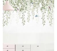 SanKristo Green Willow Bird Wall Sticker, Hanging Green Vine Wall Decals Self Adhesive Plants Leaf Leaves Birds Window Wallpaper, Wall Mural Bedroom Living Room Office Sofa TV Background
